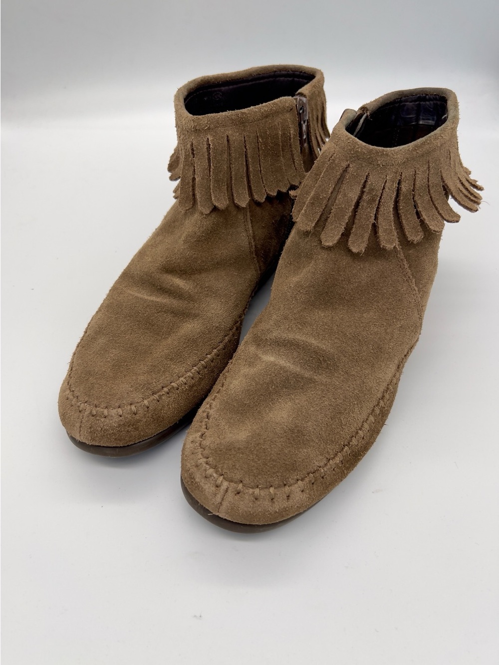 Aerosols women’s Suede Fringe Ankle Moccasin Boots - Brown